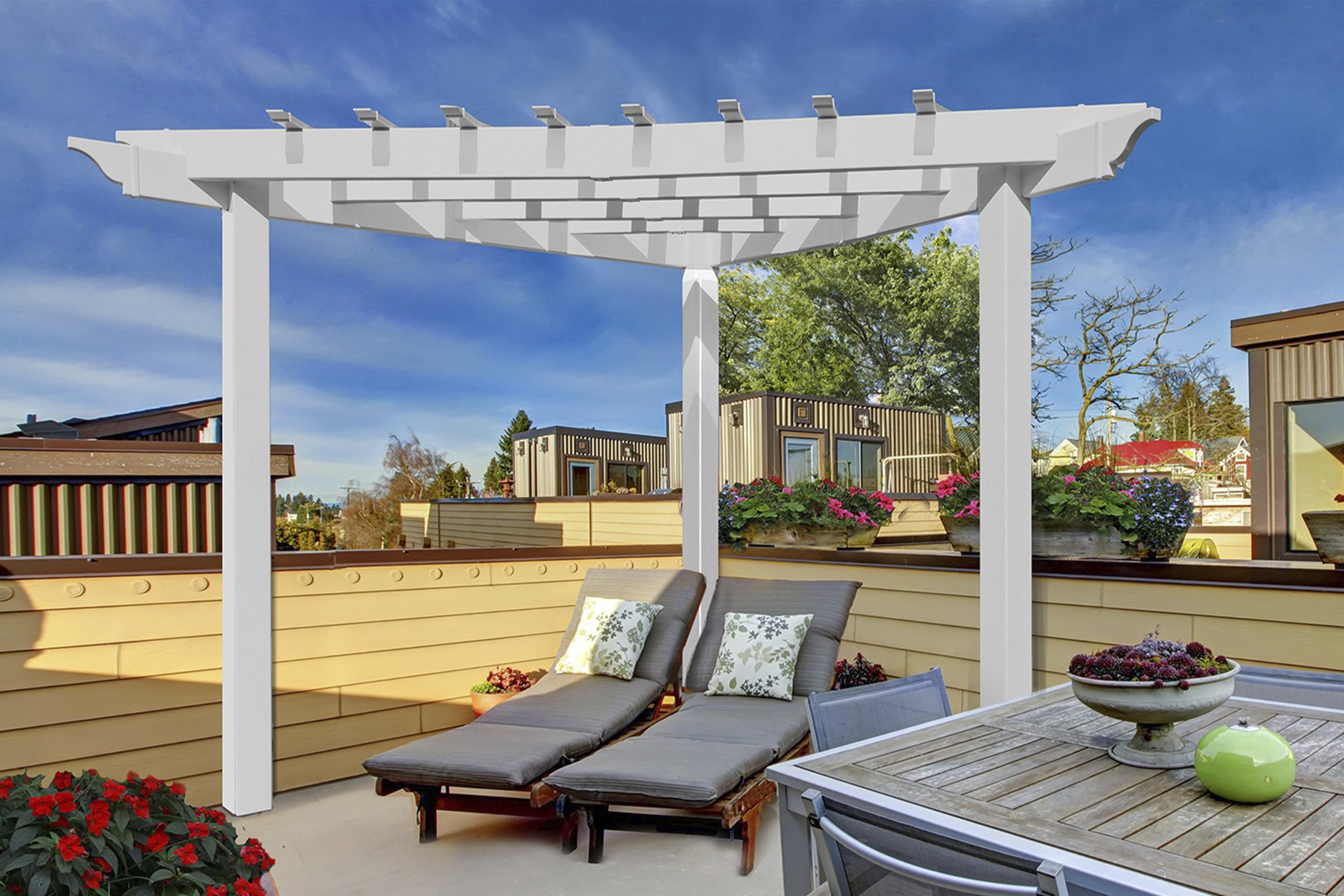 Vita Alcove Corner Vinyl Pergola 96"L x 96"W x 94"H & Reviews | Wayfair